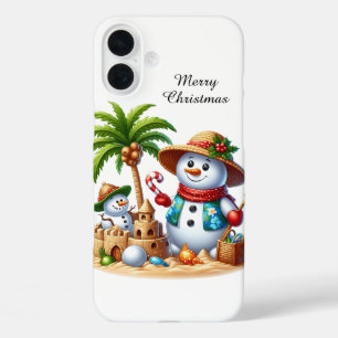 Festive Christmas beach customisable snowman iPhone 16 Plus Case