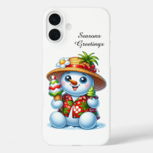 Festive Christmas beach customisable snowman iPhone 16 Plus Case