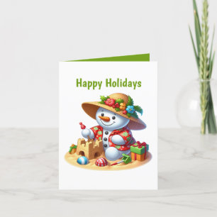 Festive Christmas beach customisable snowman Holiday Card