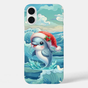 Festive Christmas beach dolphin iPhone 16 Plus Case