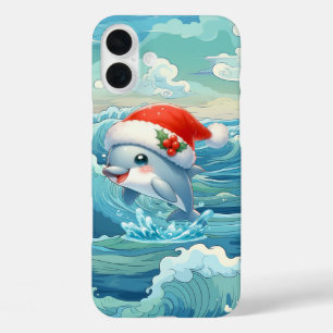 Festive Christmas beach dolphin iPhone 16 Plus Case