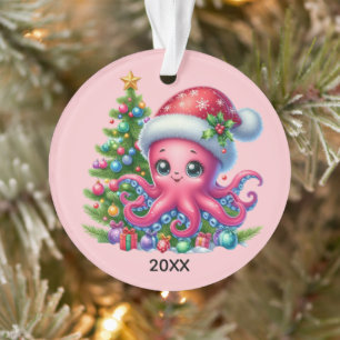Festive Christmas beach octopus add date back mess Ornament