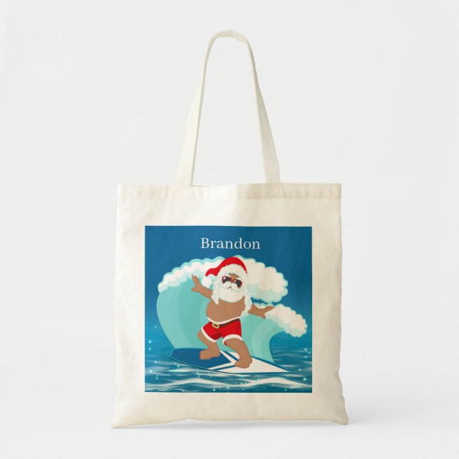 festive Christmas beach Santa add name kids Tote Bag (Front)