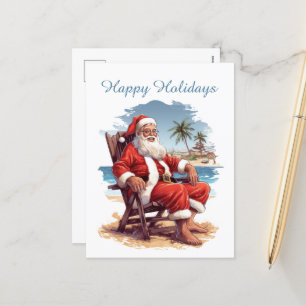 Festive Christmas beach Santa add text Holiday Postcard