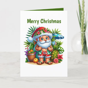 Festive Christmas beach Santa customisable Holiday Card
