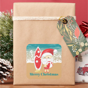 Festive Christmas beach Santa Holiday Square Sticker