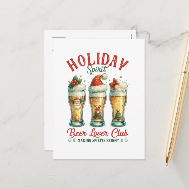 Festive Christmas beer club add message Holiday Postcard (Front/Back In Situ)