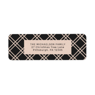 Festive Christmas Black and Cream Check Return Address Label
