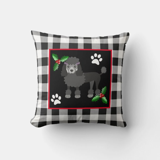 Festive Christmas Black Standard Poodles Cushion (Front)