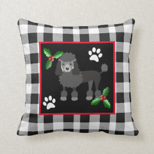 Festive Christmas Black Standard Poodles Cushion