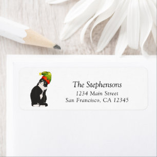 Festive Christmas Black White Cat Return Address  Return Address Label