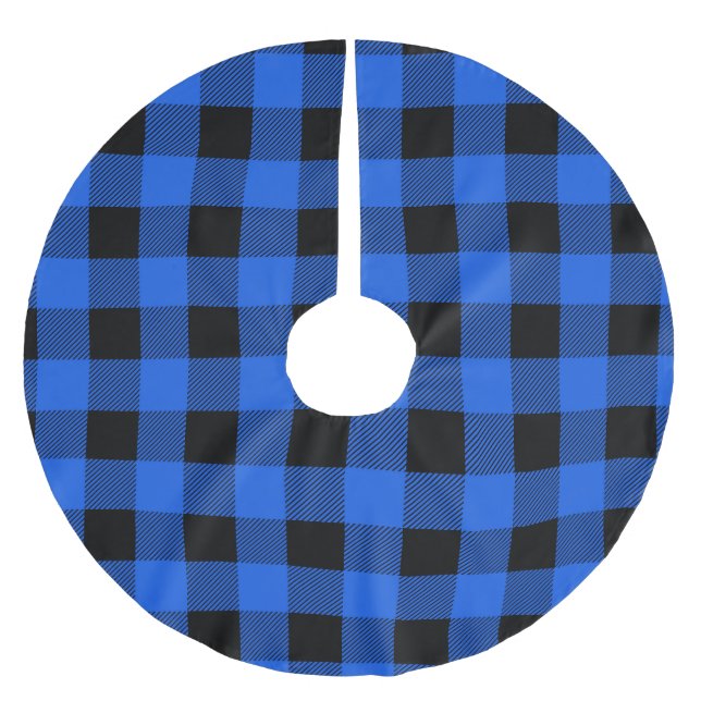 Festive Christmas blue buffalo plaid Brushed Polyester Tree Skirt (Front)