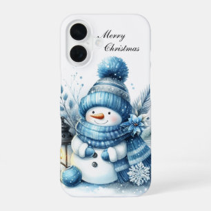 Festive Christmas blue snowman customisable  iPhone 16 Case