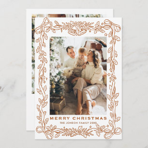 Festive Christmas Boho Beige Bow Ribbon 5 Photo Holiday Card