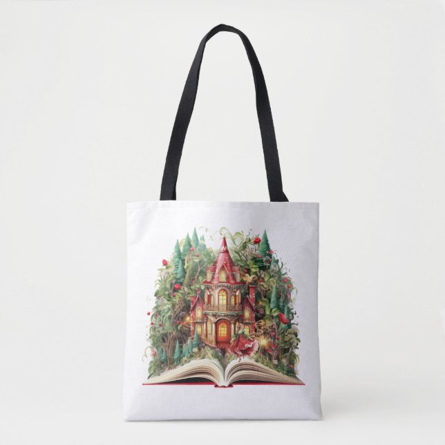 Festive Christmas Book Design Tote Bag (Front)