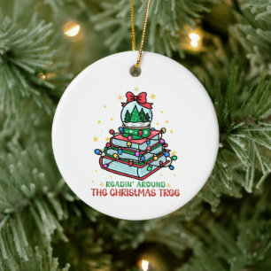 Festive Christmas Book Lover Ceramic Ornament