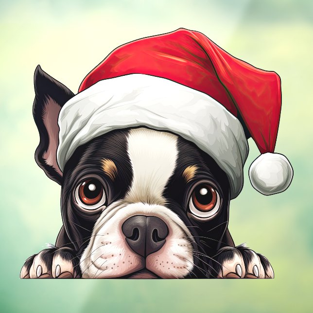 Festive Christmas Boston Terrier Window Cling (Sheet 3)