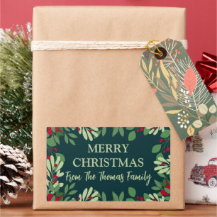 Festive Christmas Botanical Berries Family Name Rectangular Sticker
