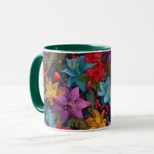 Festive Christmas Botanical Pattern Mug
