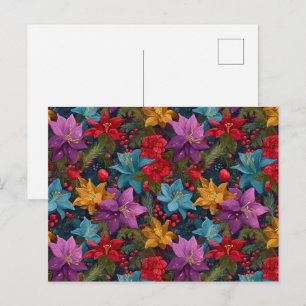 Festive Christmas Botanical Pattern Postcard