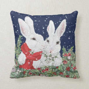 Festive Christmas Bunny Rabbit Art Winter Holiday Cushion