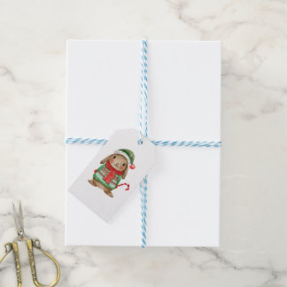 Festive christmas bunny with candy cane gift tags