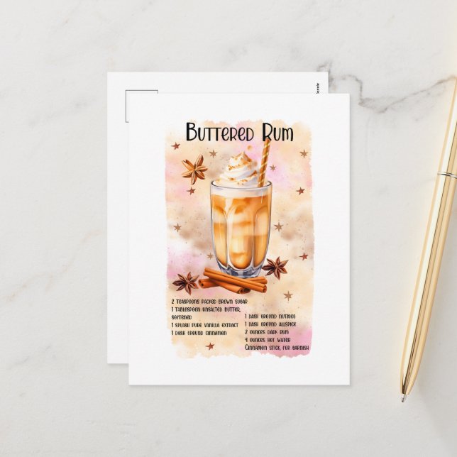 Festive Christmas Buttered rum recipe Holiday Postcard (Front/Back In Situ)