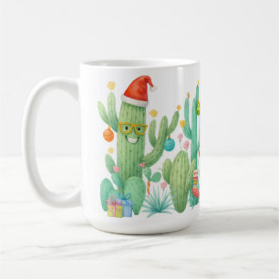 Festive Christmas Cactus with Santa Hat & Ornament Coffee Mug