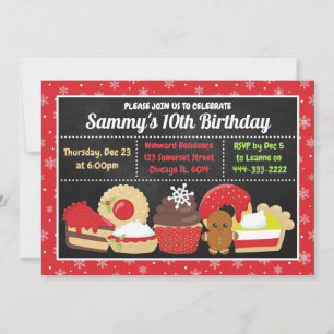 Festive Christmas Cakes and Cookies Birthday Invitation