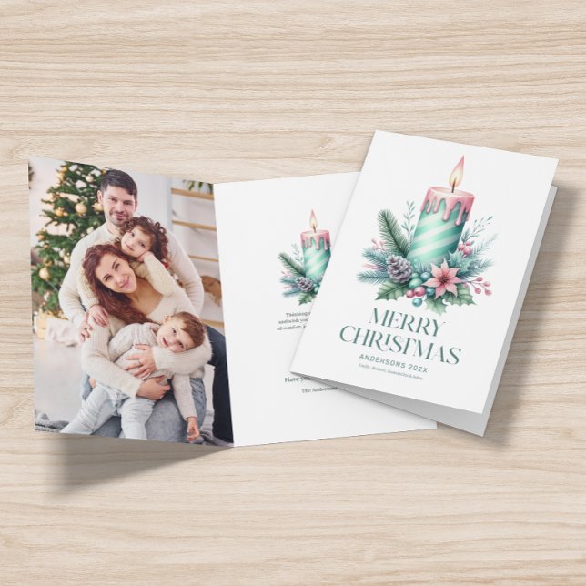 Festive Christmas Candle Personalizable Photo  Card (Creator Uploaded)