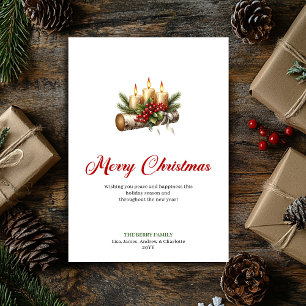 Festive Christmas candles rustic greenery card