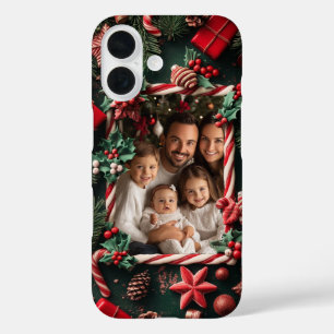 Festive Christmas Candy Cane Custom Photo  iPhone 16 Case