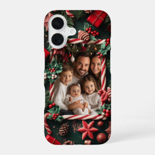 Festive Christmas Candy Cane Custom Photo  iPhone 16 Case