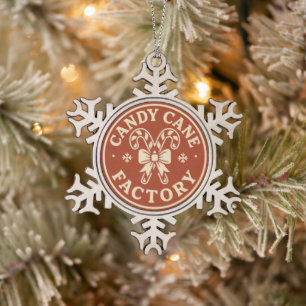 Festive Christmas candy cane factory Snowflake Pewter Christmas Ornament
