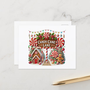 Festive Christmas Candy Cane Lane  Holiday Postcard