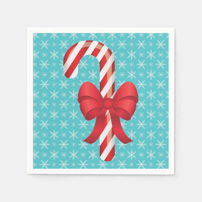 Festive Christmas Candy Cane With A Bow Napkin (Front)