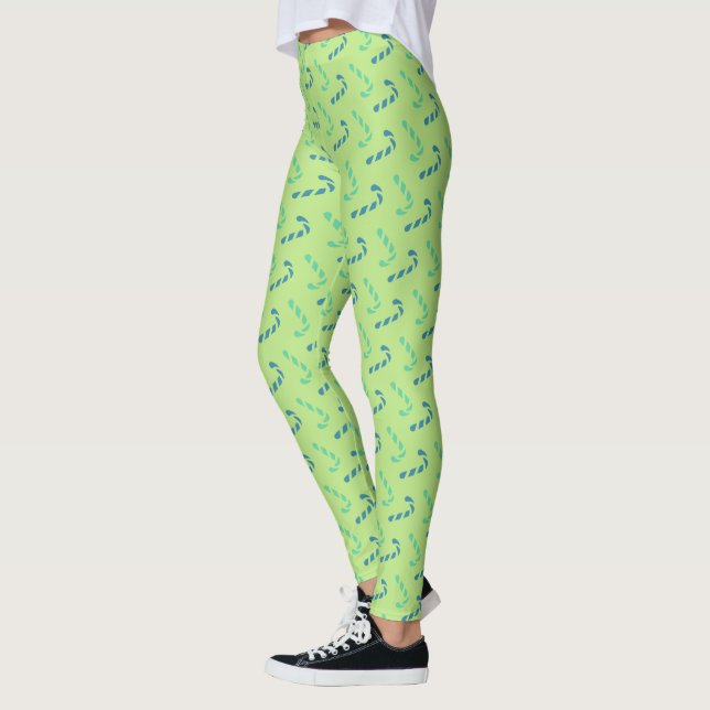 Festive Christmas Candy Canes Pattern Leggings (Left)