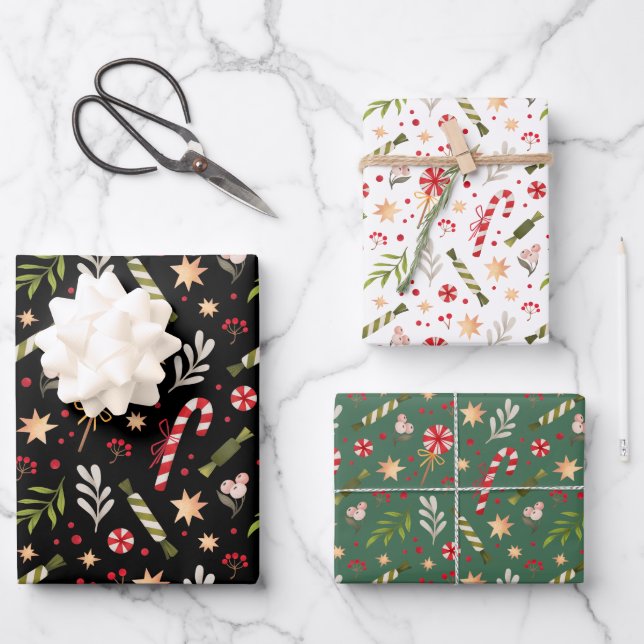 Festive Christmas Candy Pattern  Coordinated Wrapping Paper Sheet (Front)