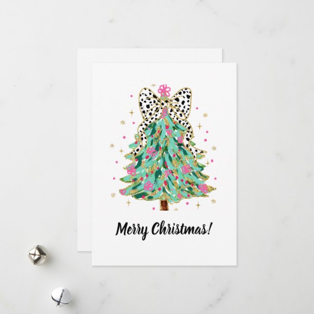 Festive Christmas Card Coquette Bow (Front/Back In Situ)