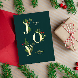 Festive Christmas Card with Holly Leaves
