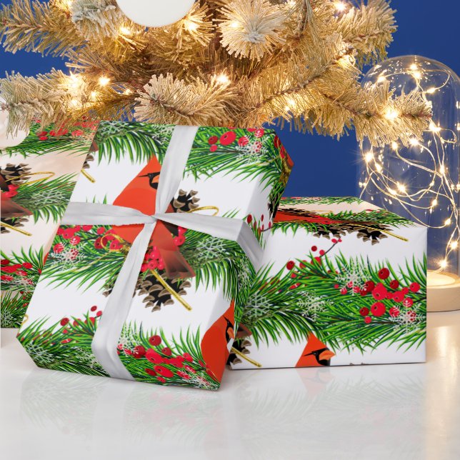 Festive Christmas Cardinal Bird Glossy Wrapping Paper (Holidays)