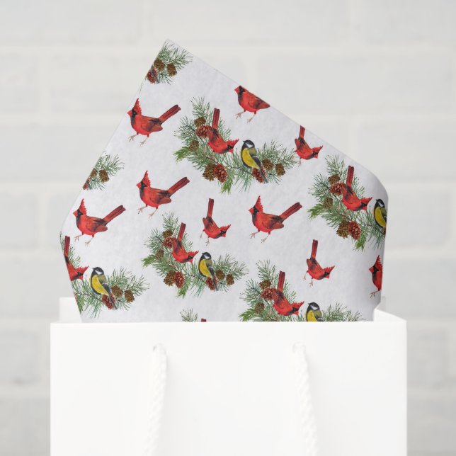 festive Christmas cardinals tiled Holiday  Tissue Paper (Gift Bag)