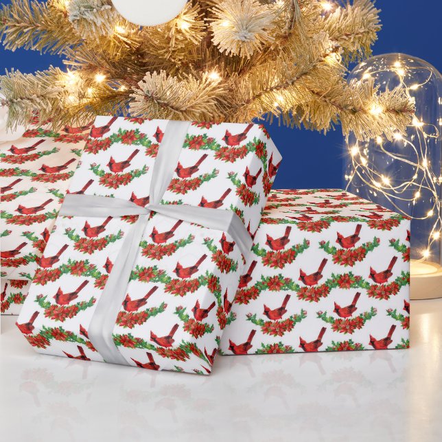 festive Christmas cardinals tiled party Wrapping Paper (Holidays)