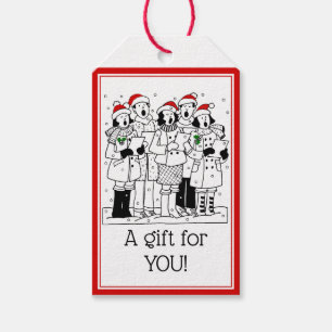 Festive Christmas Carolers with Snow Xmas Gift Tags