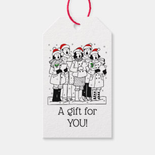 Festive Christmas Carolers with Snow Xmas Gift Tags