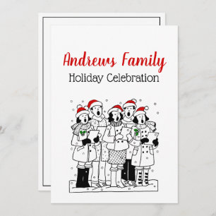 Festive Christmas Carolers with Snow Xmas Invitation