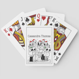 Festive Christmas Carolers with Snow Xmas Playing Cards