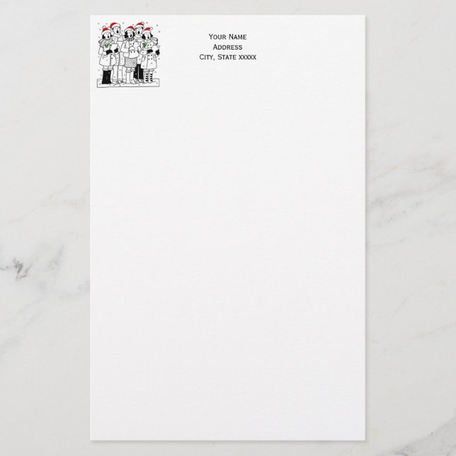 Festive Christmas Carolers with Snow Xmas Stationery (Front)