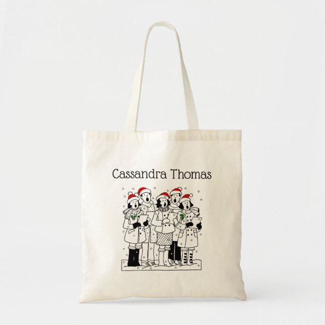 Festive Christmas Carolers with Snow Xmas Tote Bag (Front)