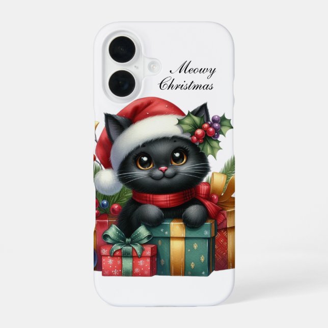 Festive Christmas Cat customisable iPhone 16 Case (Back)
